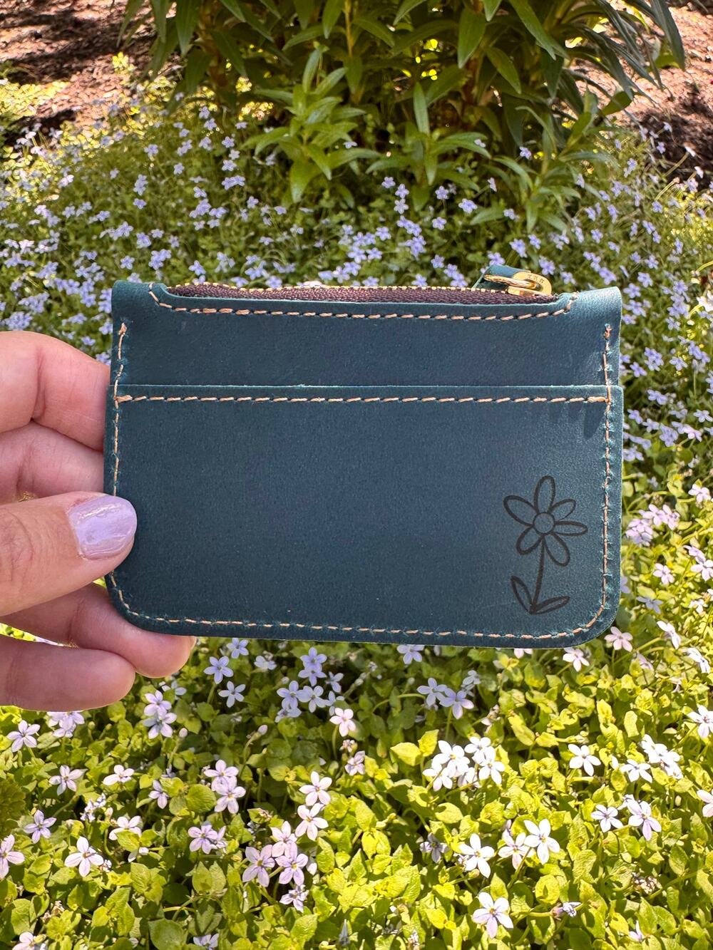 Genuine Leather Wallet OCEAN BLUE Credit Card Holder Black Leather Wallet